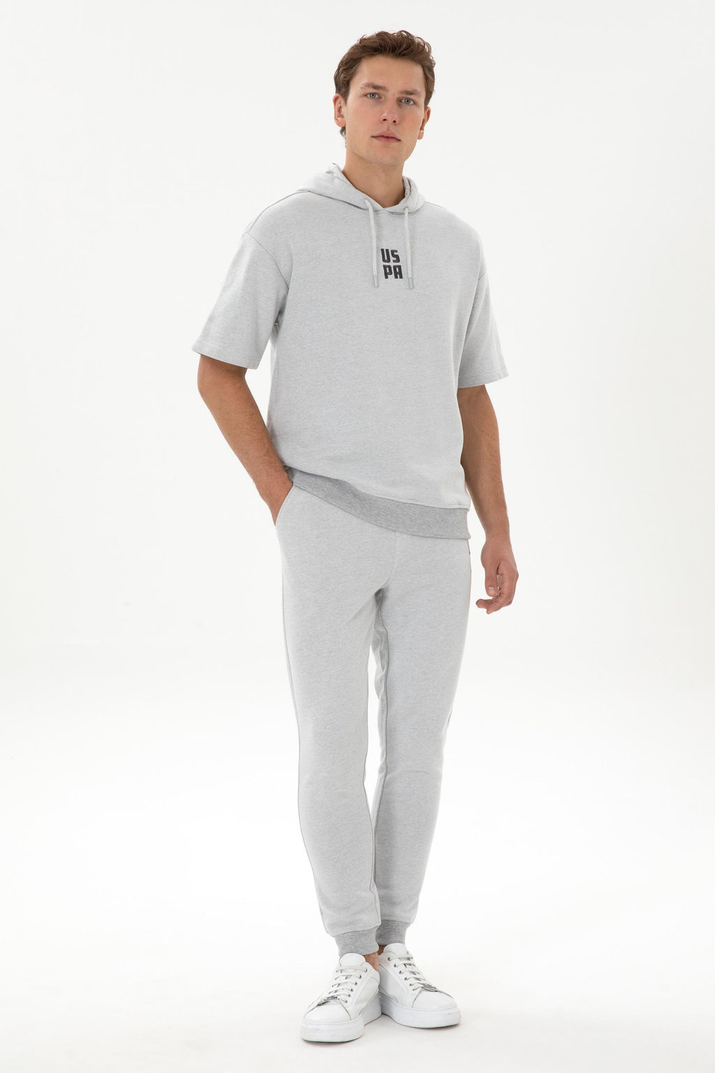 Erkek Comfort Fit Kap__onlu K_sa Kollu Gri Melanj Sweatshirt - U.s. polo assn фото 4