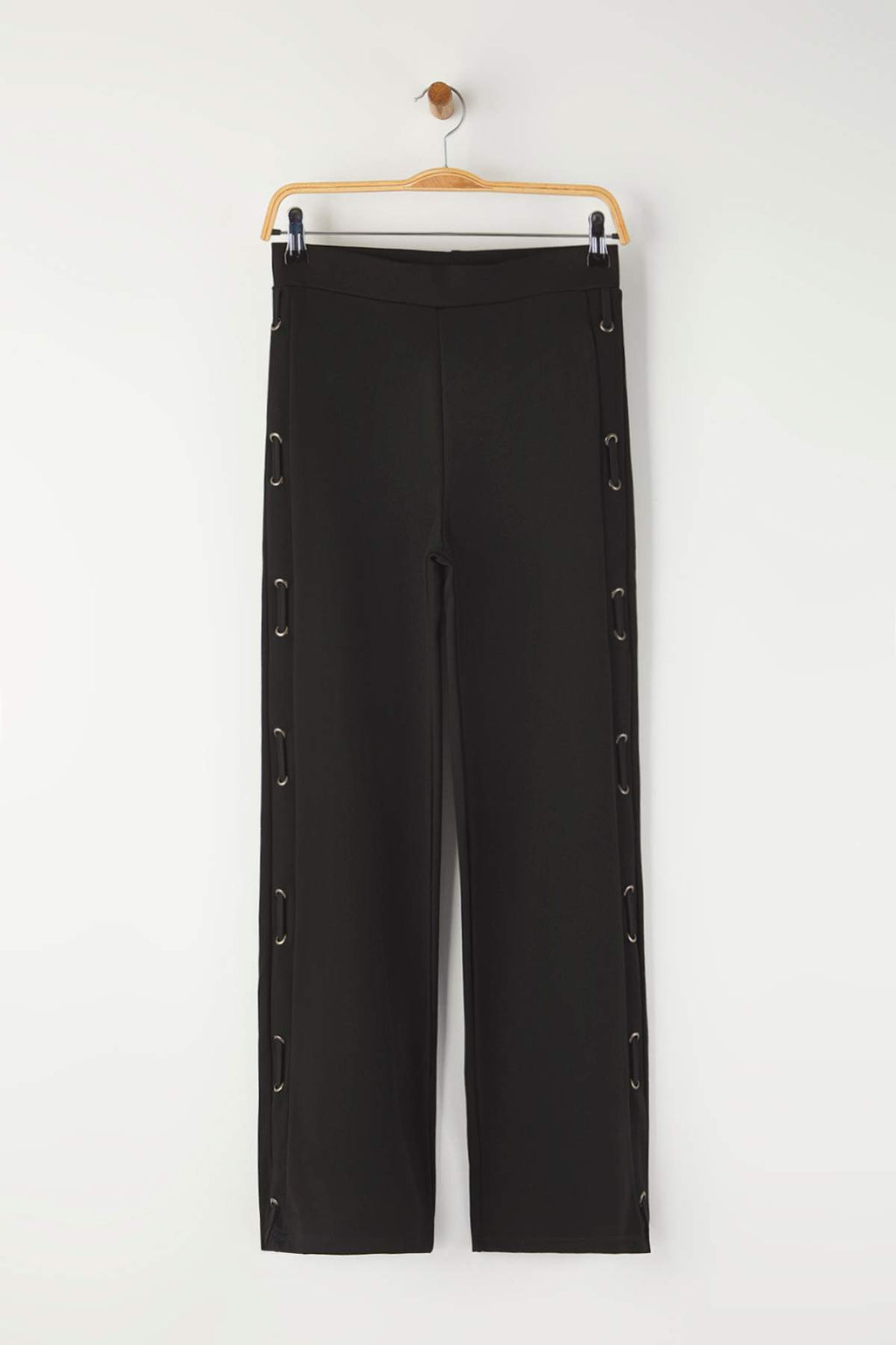 Siyah Yan? Kusgozu Detayl? Flare/Ispanyol Paca Orme Pantolon TWOAW26PL00077