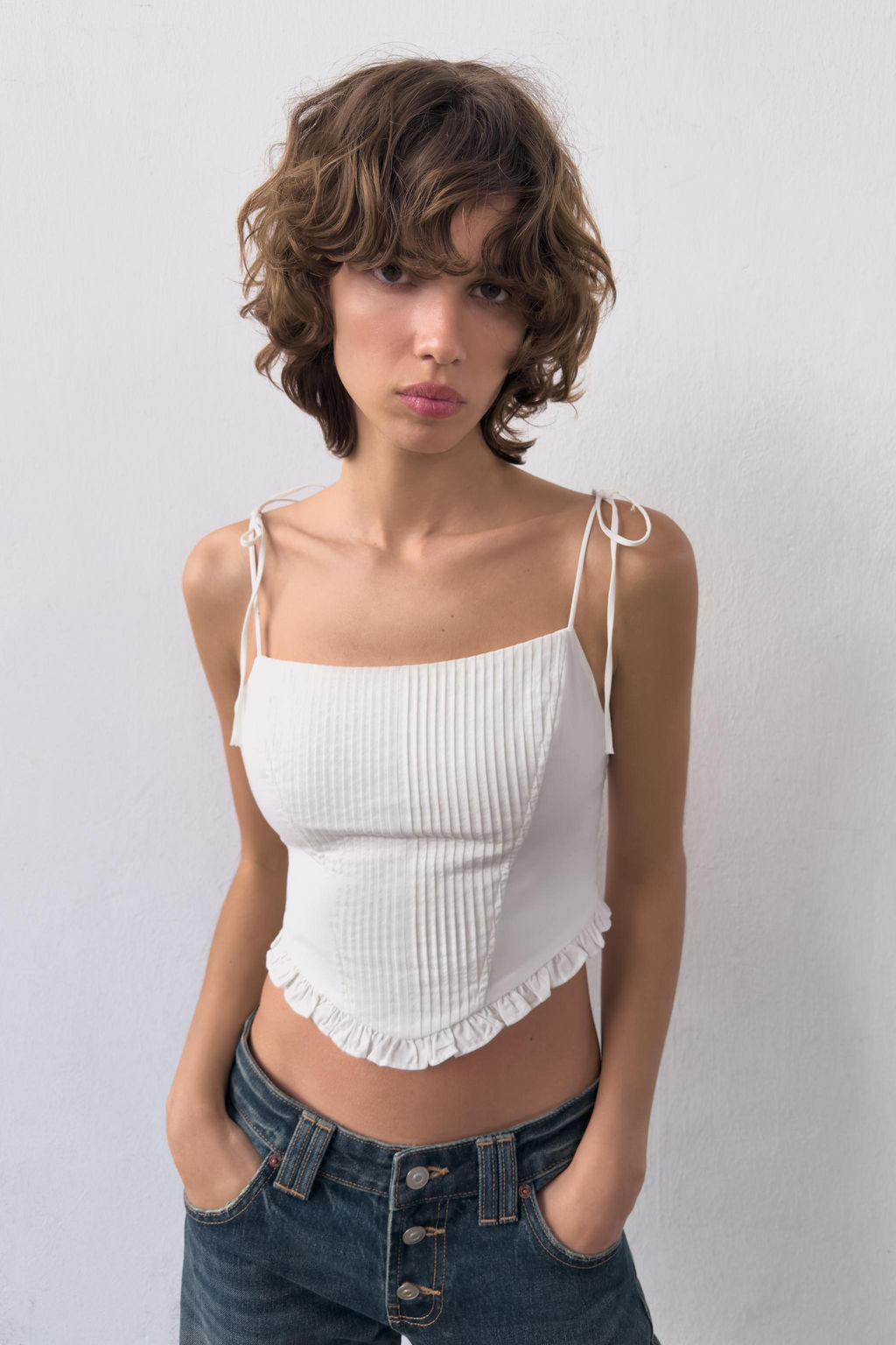 TOP CROP CORSETERO POPEL?N / Blanco - Zara фото 11