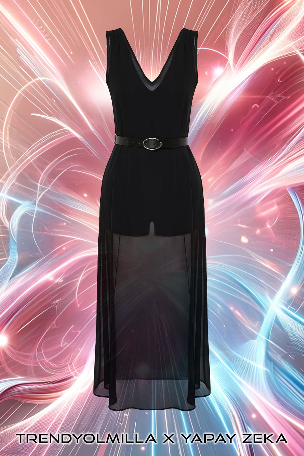 X Yapay Zeka Siyah Ici Tulum Detayl? Suni Deri Kemerli Dokuma Sifon Elbise TPRSS24EL00183 - Trendyolmilla фото 7