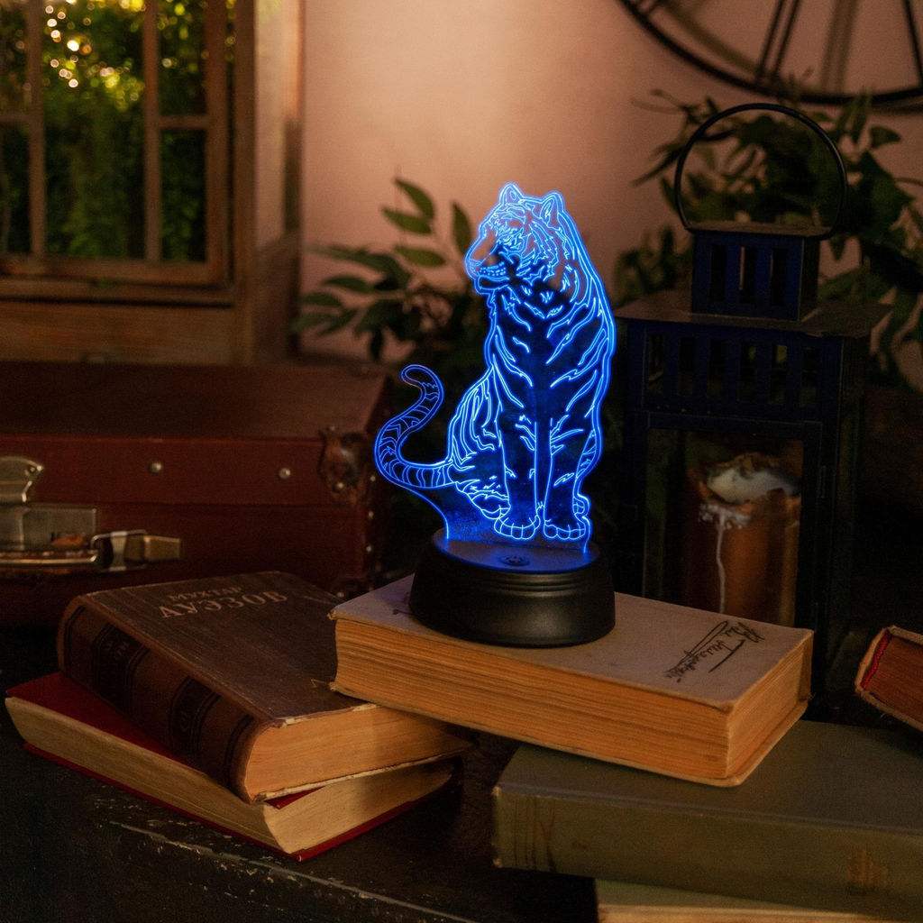 ULI-M507 RGB/3AA TIGER/BLACK Светильник декоративный с эффектом 3D Тигр, на батарейках 3AA (не в/к). 1 светодиод. RGB свет. TM Uniel