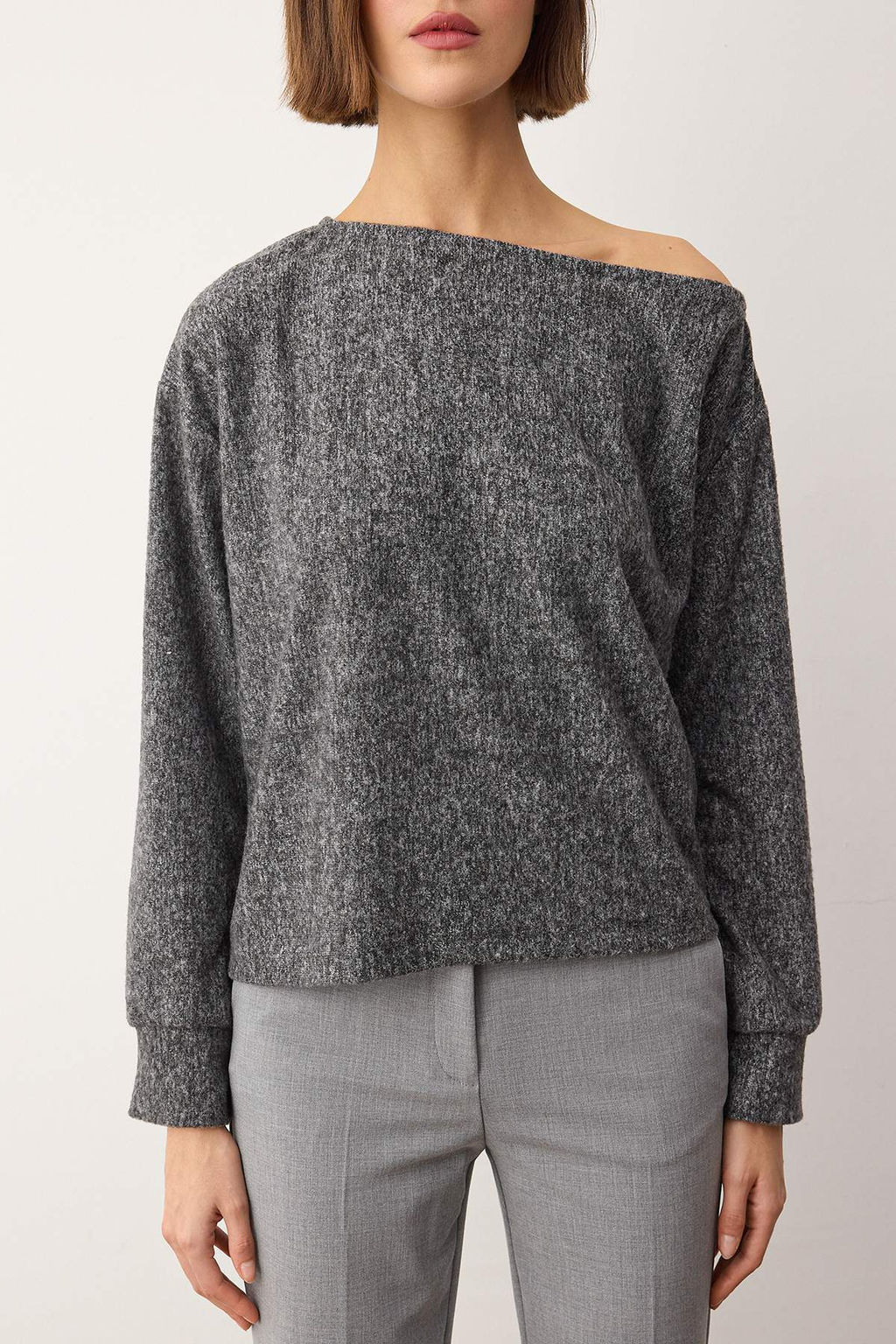 Antrasit Yumos Regular/Normal Kal?p Dusuk Omuzlu Orme Bluz TWOAW26BZ00343 - Trendyolmilla фото 3