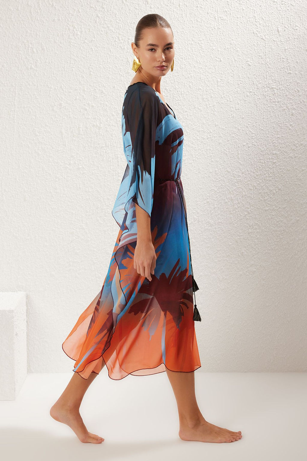 Tropikal Desenli Dokuma Y?rtmacl? Maxi Plaj Elbise TBESS25EL00010 - Trendyolmilla фото 2