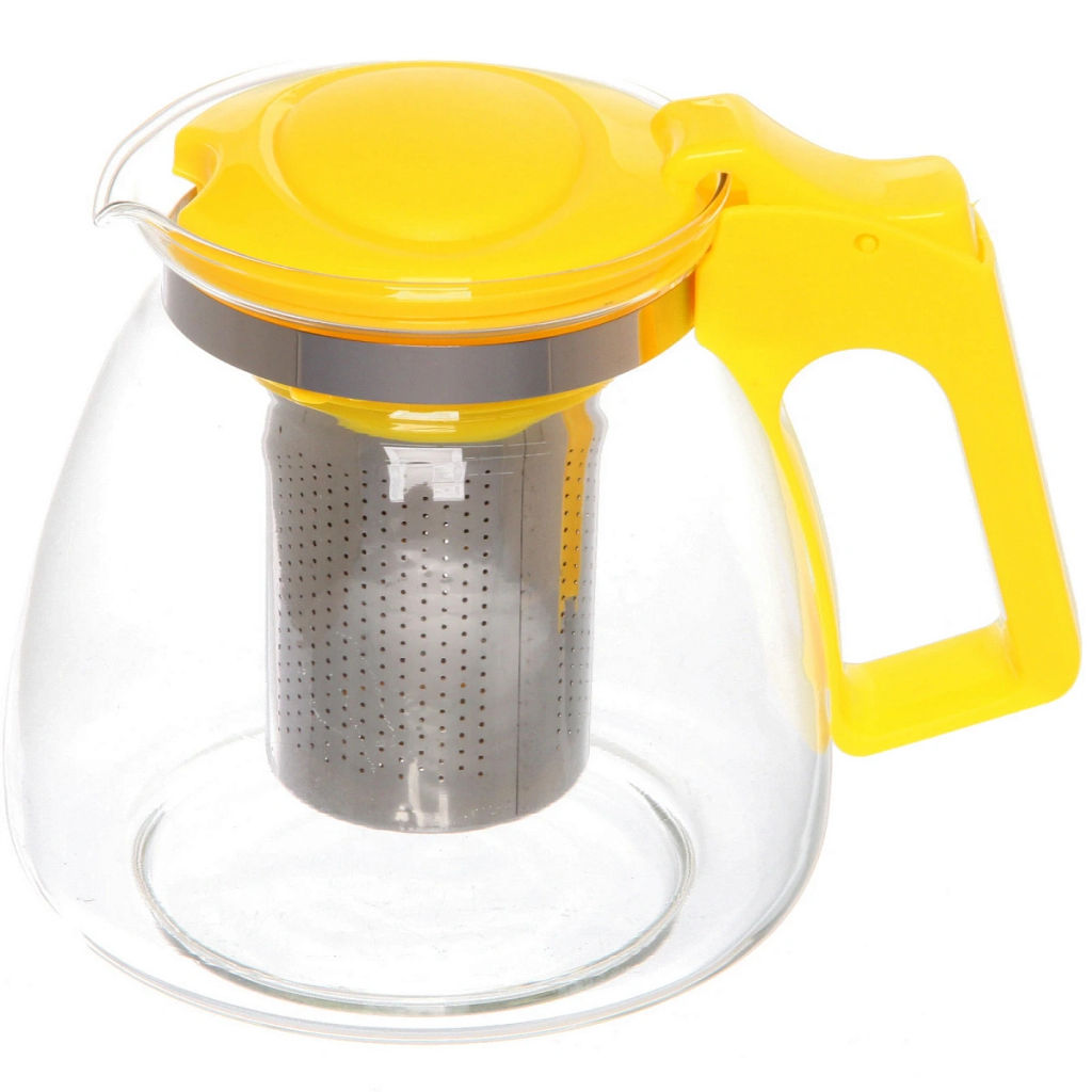 Чайник заварочный стеклянный 1100мл "Ассорти", микс цветов