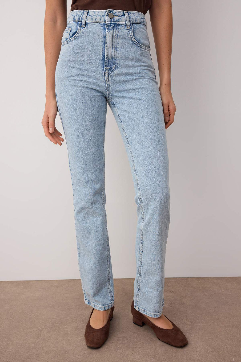 Ac?k Mavi Yuksek Bel Straight Duz Kesim %100 Pamuklu Jeans TWOAW26JE00184