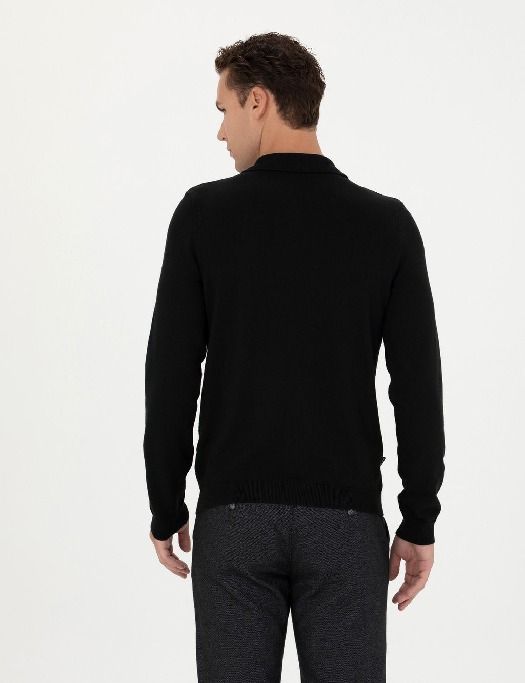 Siyah Slim Fit Fermuarl_ Polo Yaka Triko Kazak - Pierre cardin фото 5
