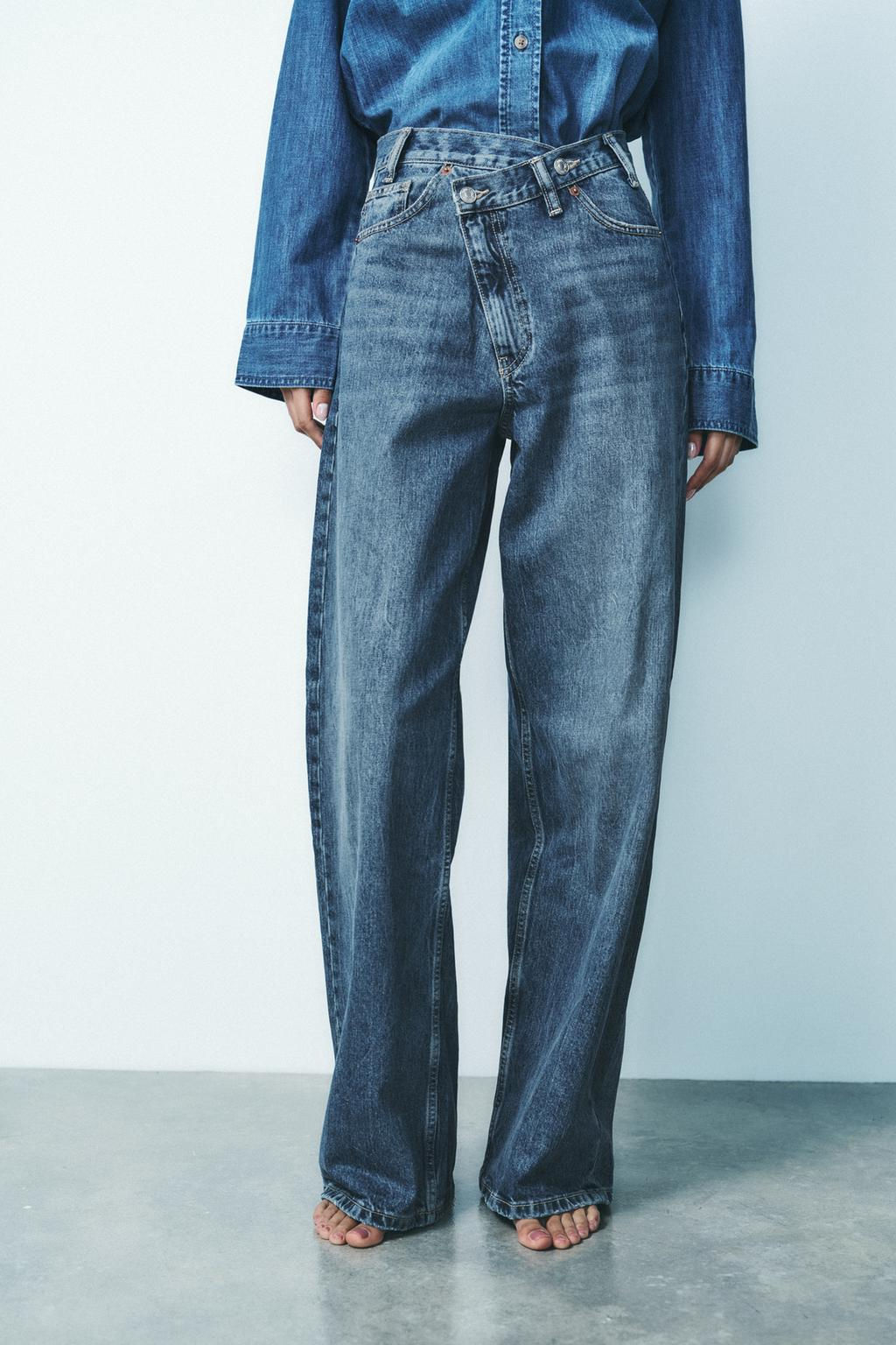 HIGH-WAIST TRF WIDE-LEG JEANS WITH CROSSOVER WAISTBAND - Zara фото 44