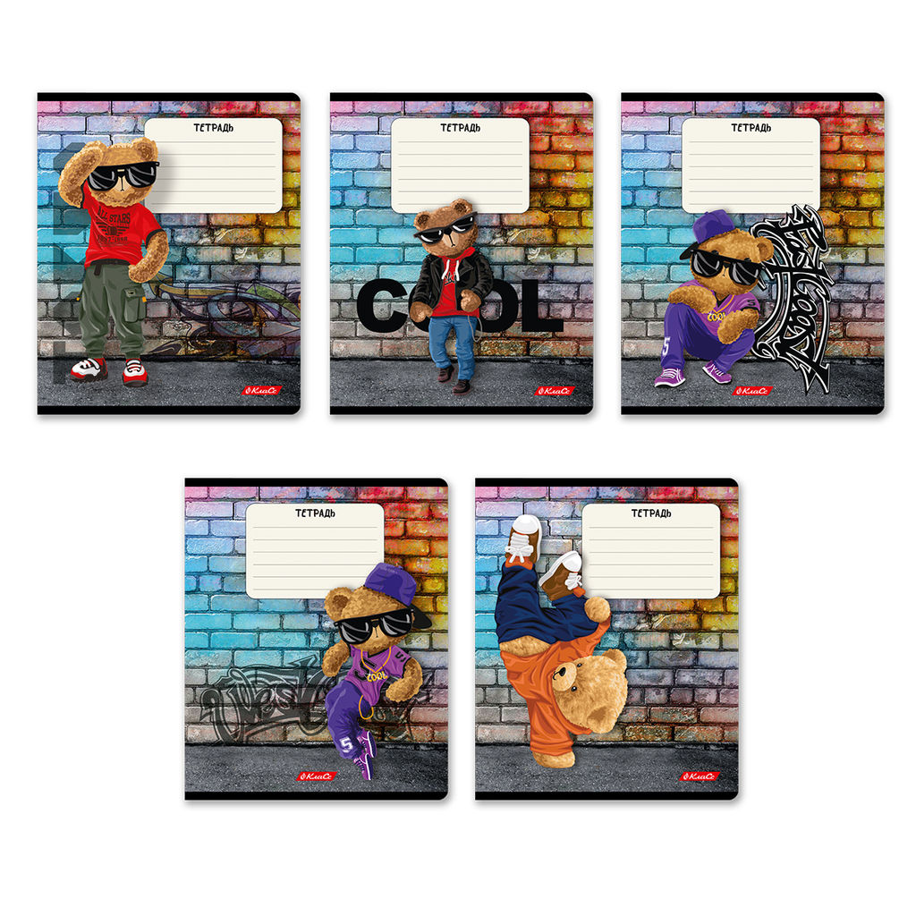 Светоч 18ТЕТк-003 Тетрадь ученическая школьная, выборочный лак, A5 18 л. на скобе 65 г/кв.м , белизна 100 % 20 шт. клетка 000711 Миша хип-хоп