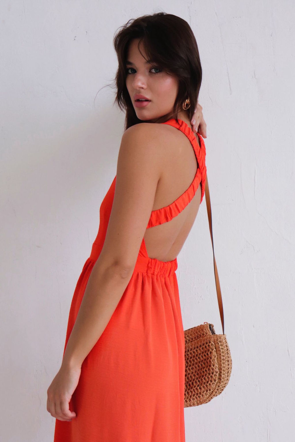 Платье с перекрещенными бретелями красно-оранжевое - Martichelli фото 7