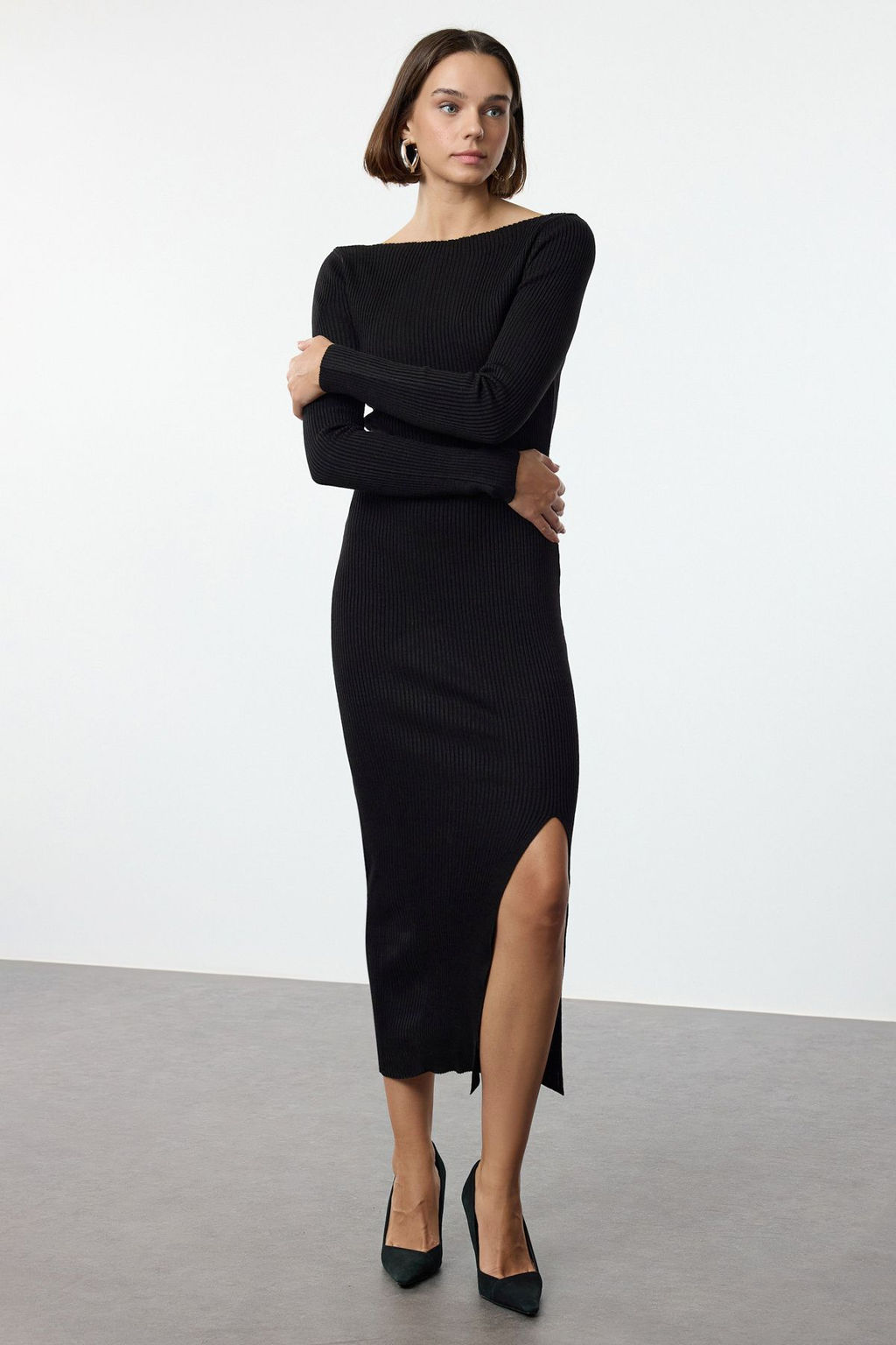 TRENDYOLMILLA K?rm?z? Maxi Triko S?rt Dekolteli Elbise TWOAW25EL00025  фото 7