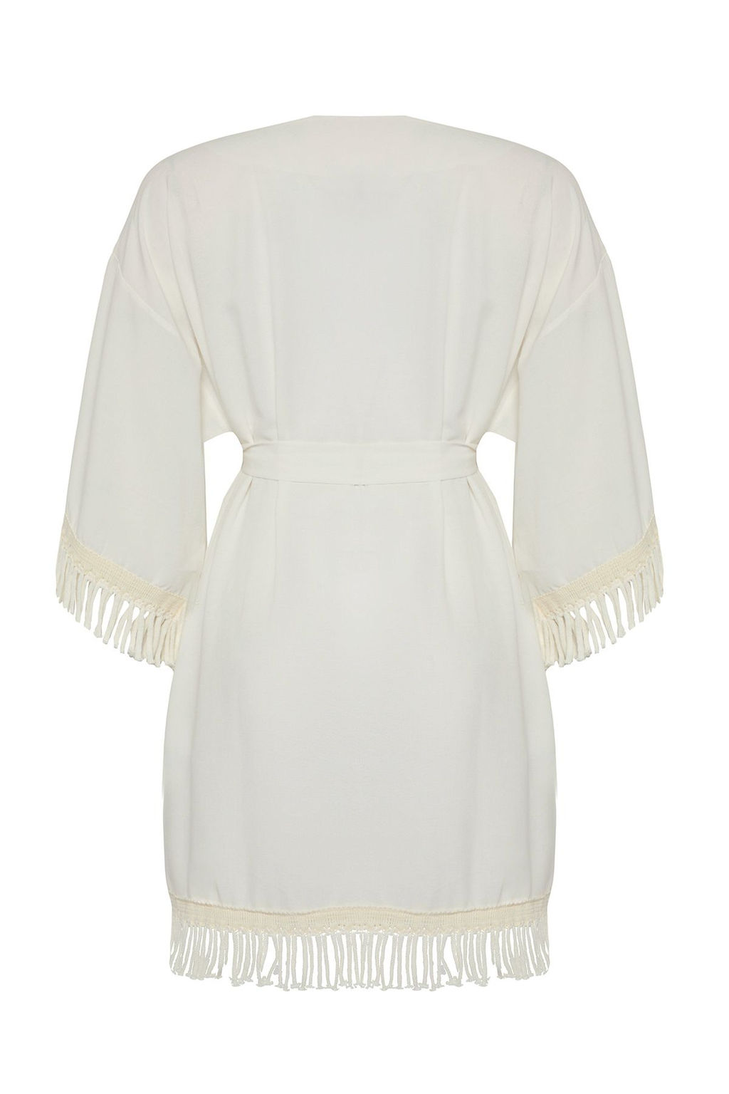 Ekru Mini Dokuma Puskullu Keten Gorunumlu Plaj Kimono&Kaftan TBESS25KM00001 - Trendyolmilla фото 7