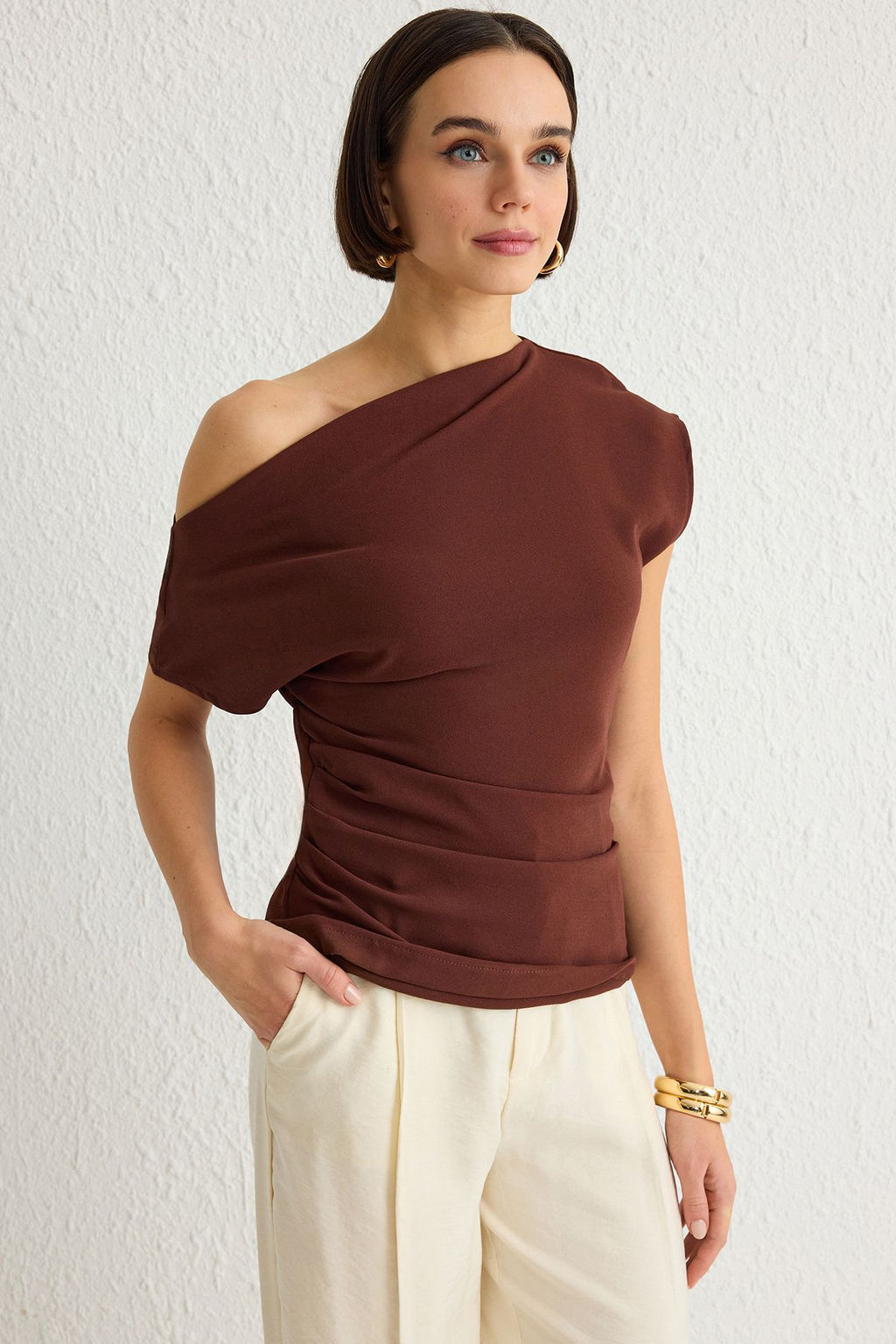 Trendyolmilla Siyah Kay?k Yaka Fitted Dokuma Bluz TWOSS24BZ00353 фото 10