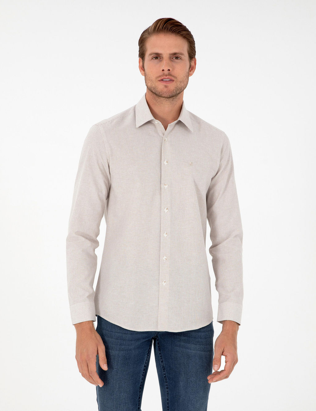 Bej Slim Fit Uzun Kollu G_mlek