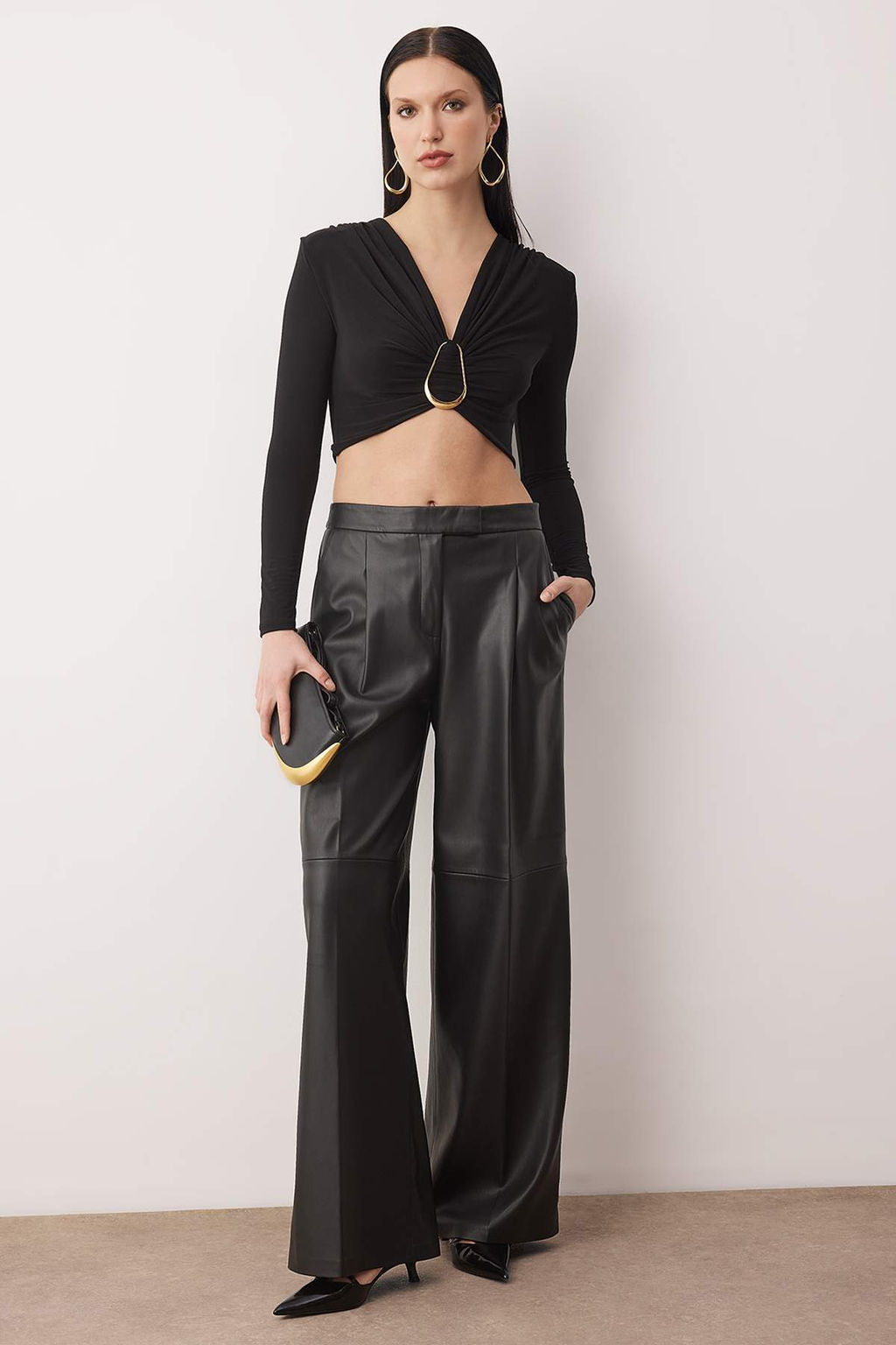 Siyah Toka Detayl? V Yaka Uzun Orme Sandy Party Bluz TPRAW26BZ00063 - Trendyolmilla фото 2