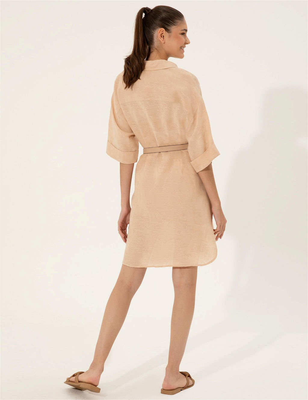 Bej Keten Kar___ml_ A Kesim G_mlek Elbise - Pierre cardin фото 5