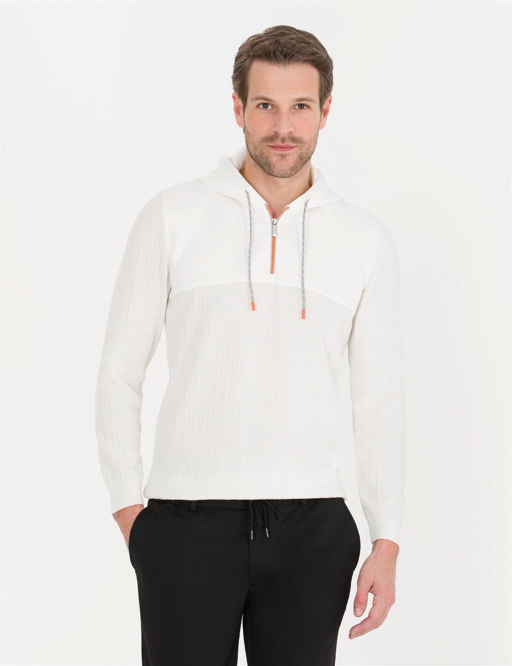 Ekru Slim Fit Kap__onlu Triko Kazak - Pierre cardin фото 2