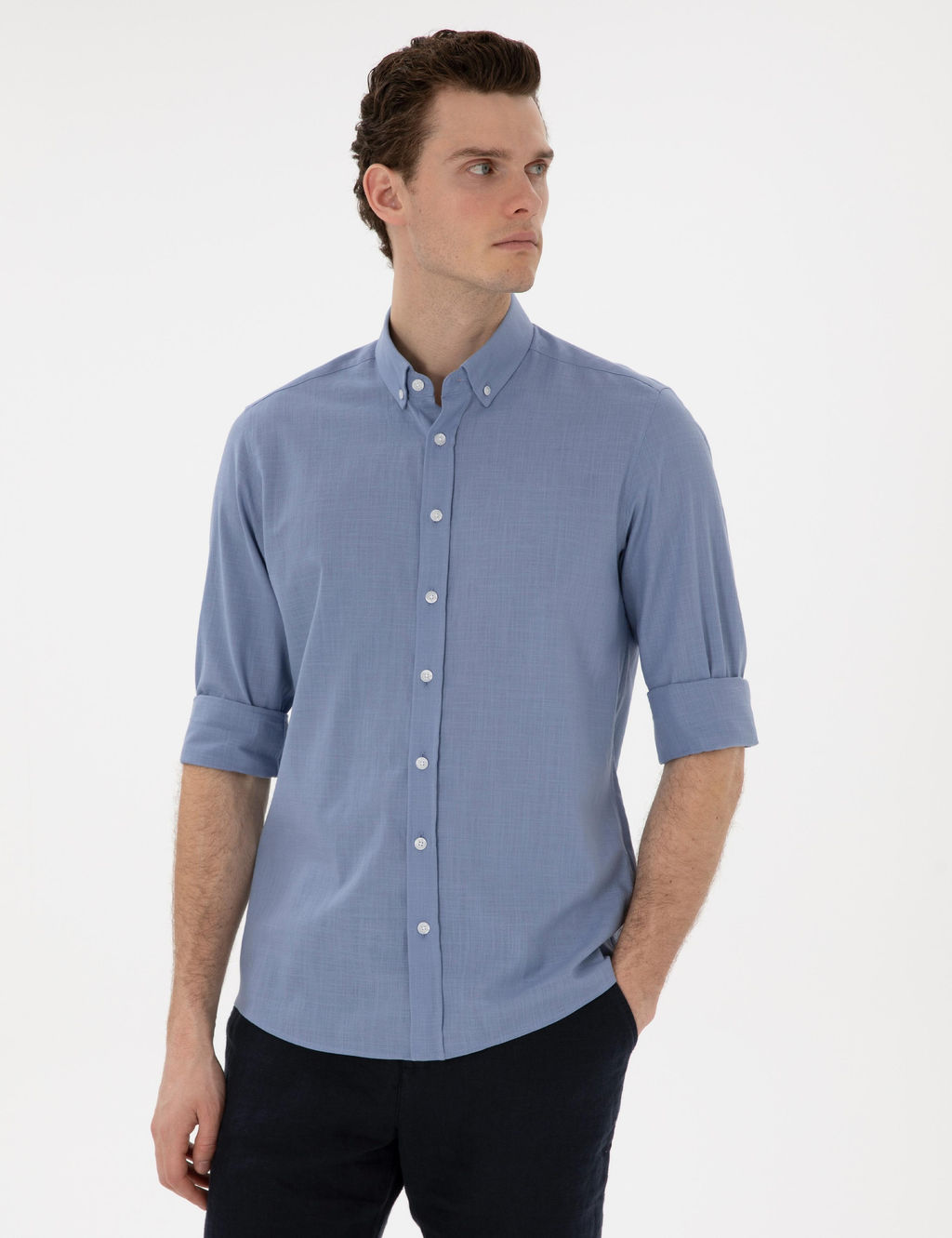 Mavi Keten G_r_n_ml_ Slim Fit Uzun Kollu G_mlek