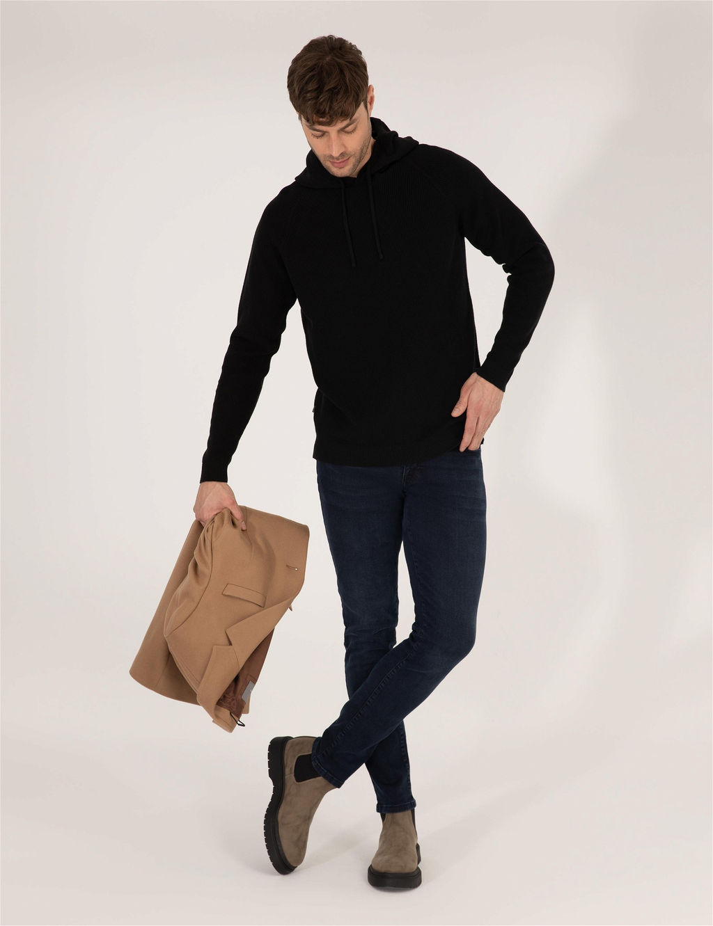 Siyah Regular Fit Kapi_onlu Triko Kazak - Pierre cardin фото 4