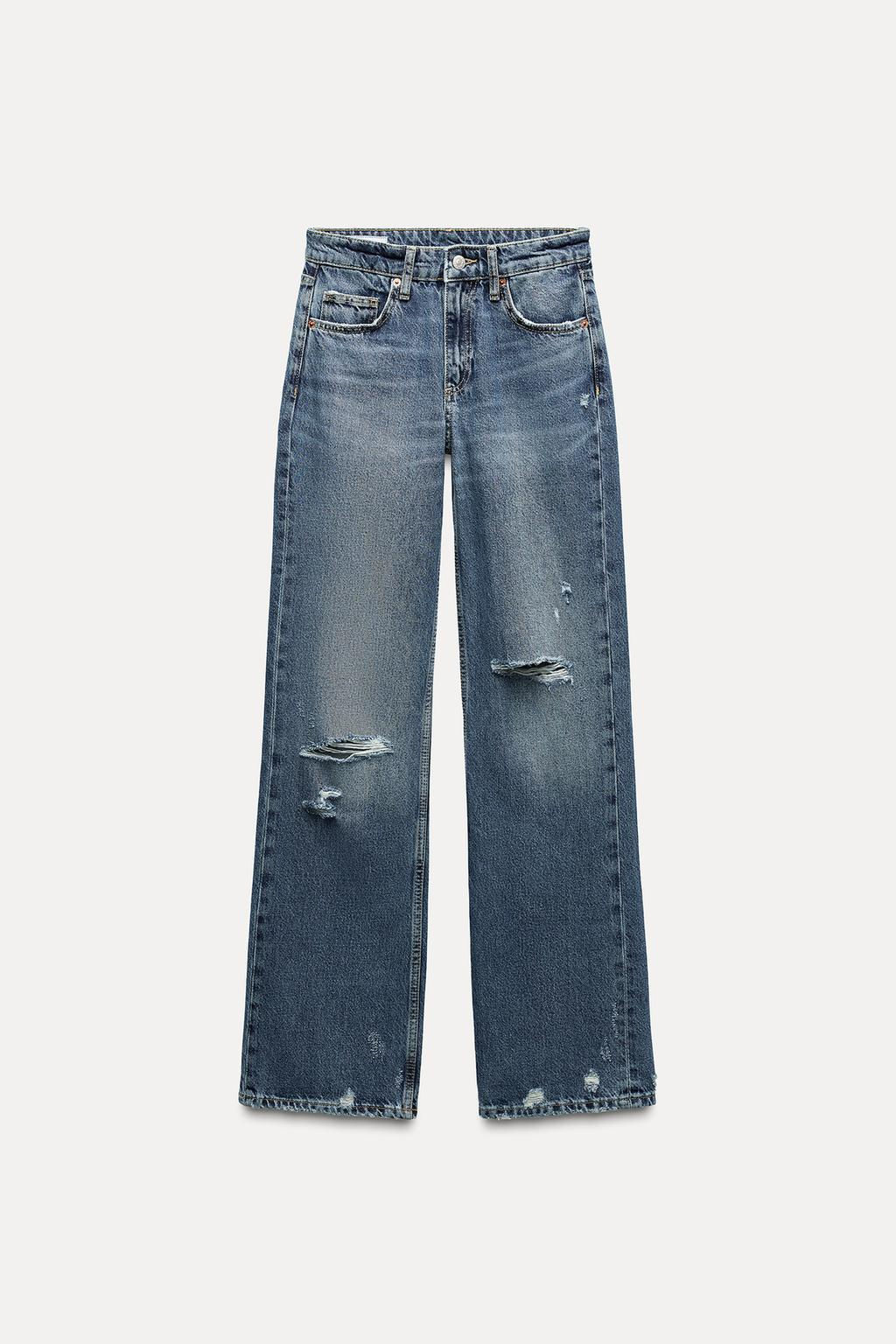 RIPPED MID-RISE WIDE-LEG TRF JEANS - Zara фото 7