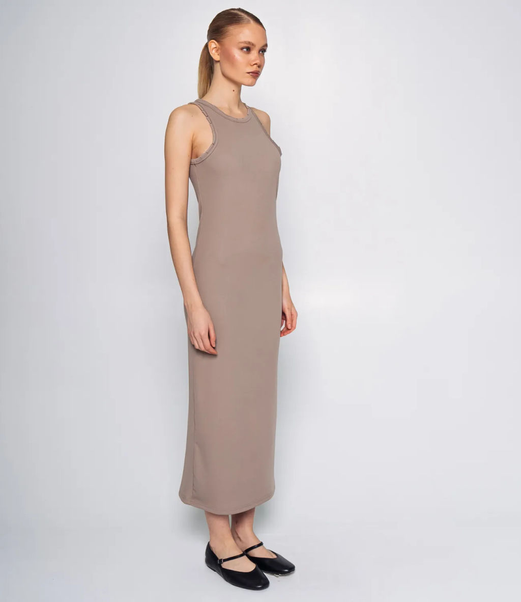 Платье #ОКТ095005, бежево-серый