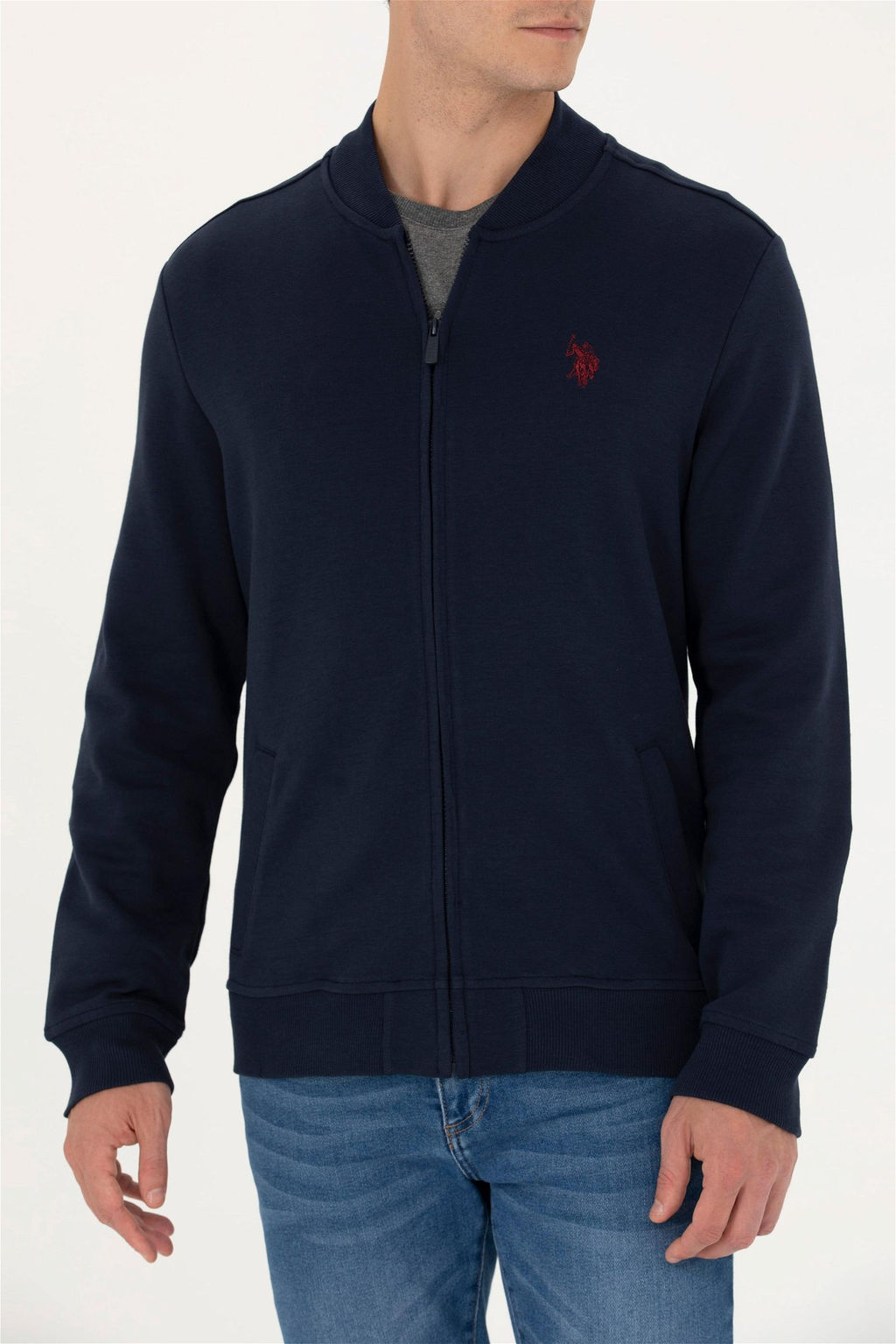 U. S. Polo Assn Мужской темно-синий вязаный кардиган с воротником стойкой - U.s. polo assn фото 6