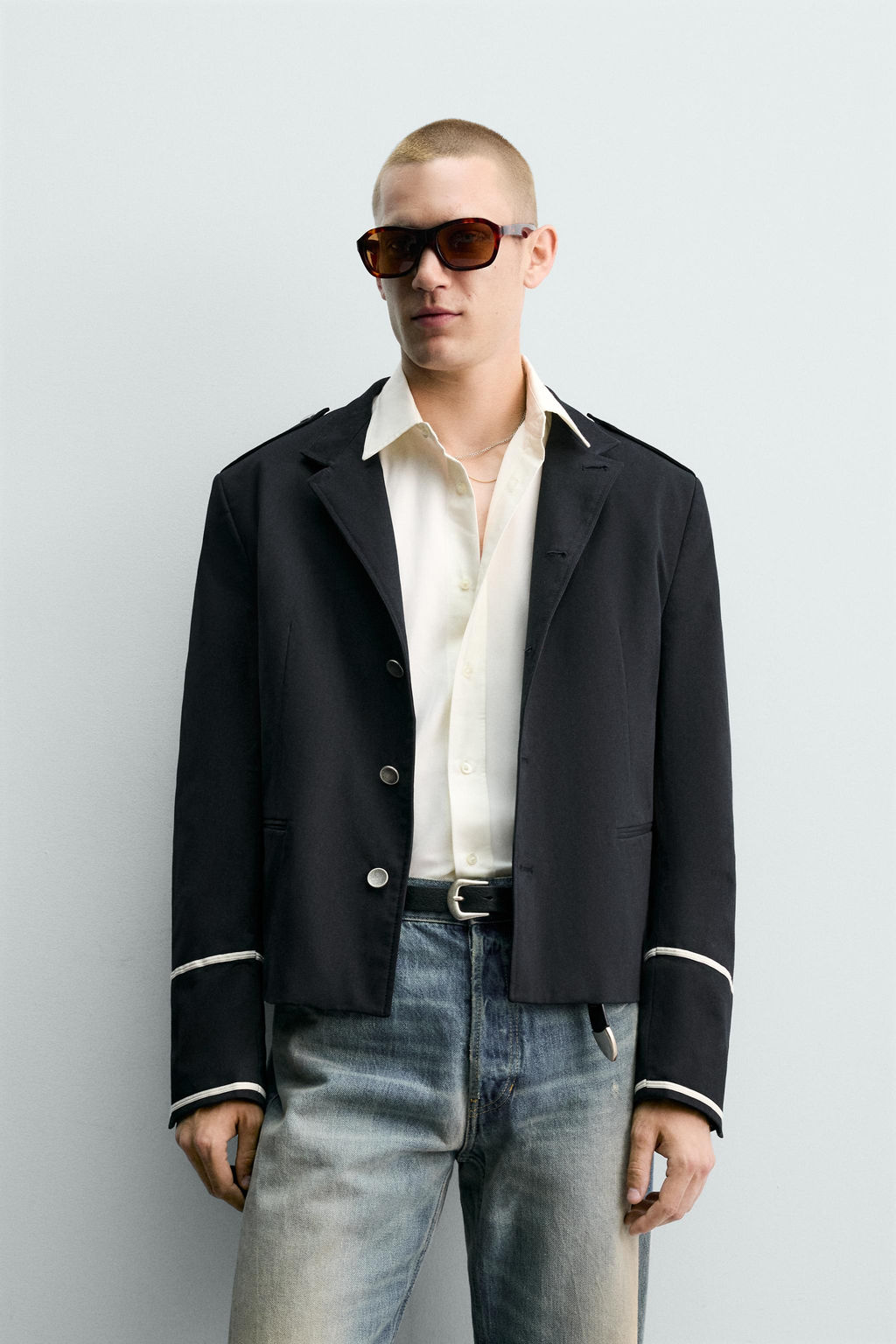 CHAQUETA CROPPED FIT CONTRASTES / Azul - Zara фото 2