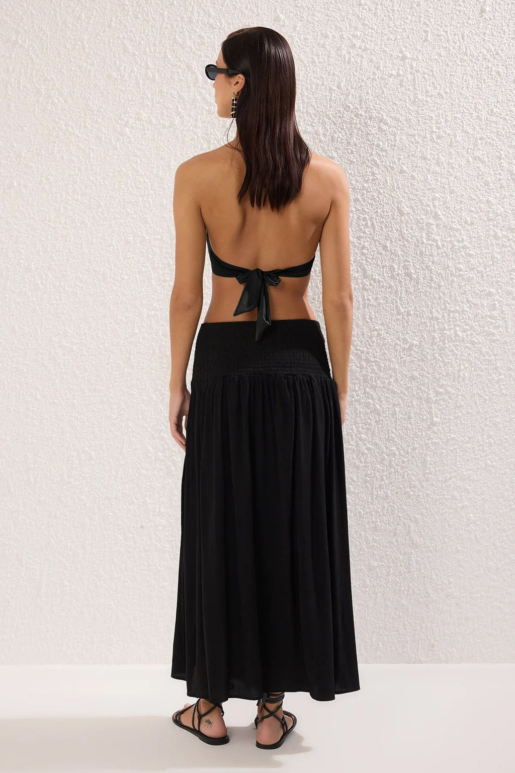 Siyah Dokuma Gipeli Maxi Plaj Etek TBESS25ET00012