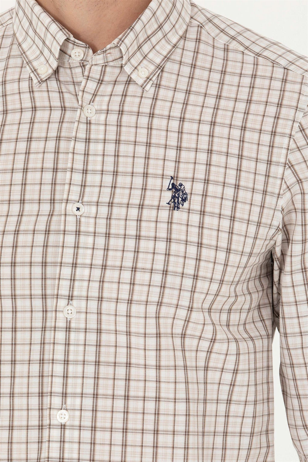 U. S. Polo Assn Мужская рубашка песочного цвета в клетку - U.s. polo assn фото 7