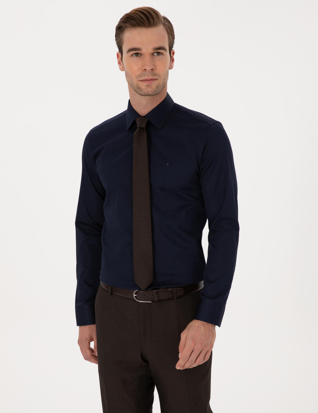 Lacivert Slim Fit Uzun Kollu Basic G_mlek