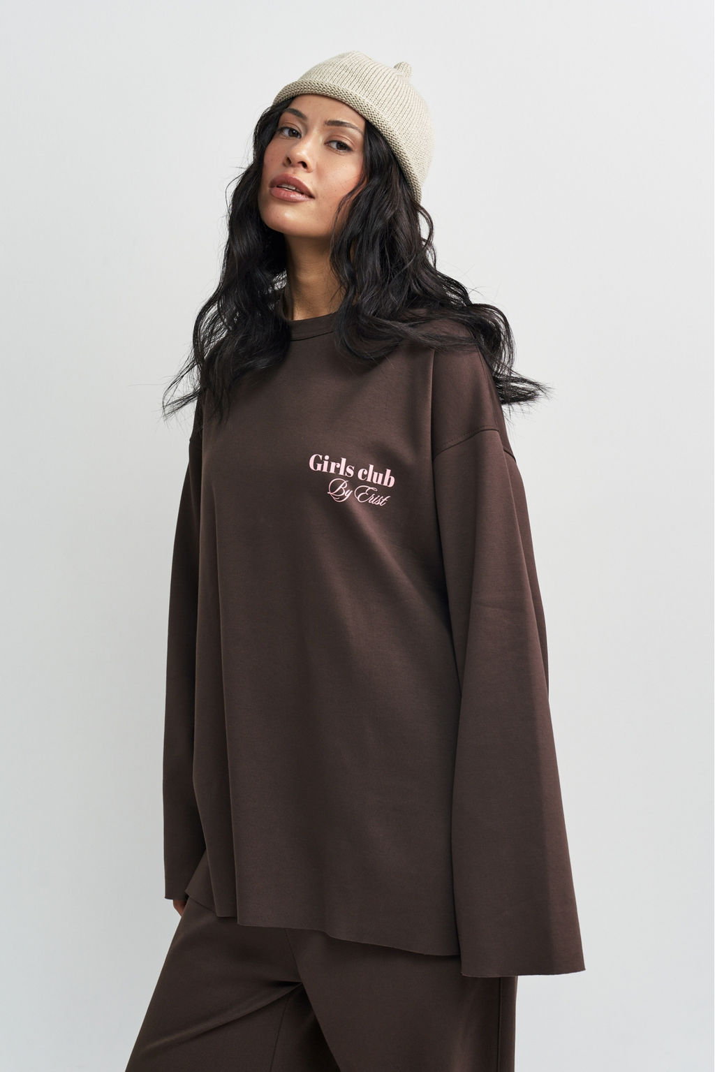 Лонгслив хлопковый с необработанным краем Коричневый - Erist store фото 5