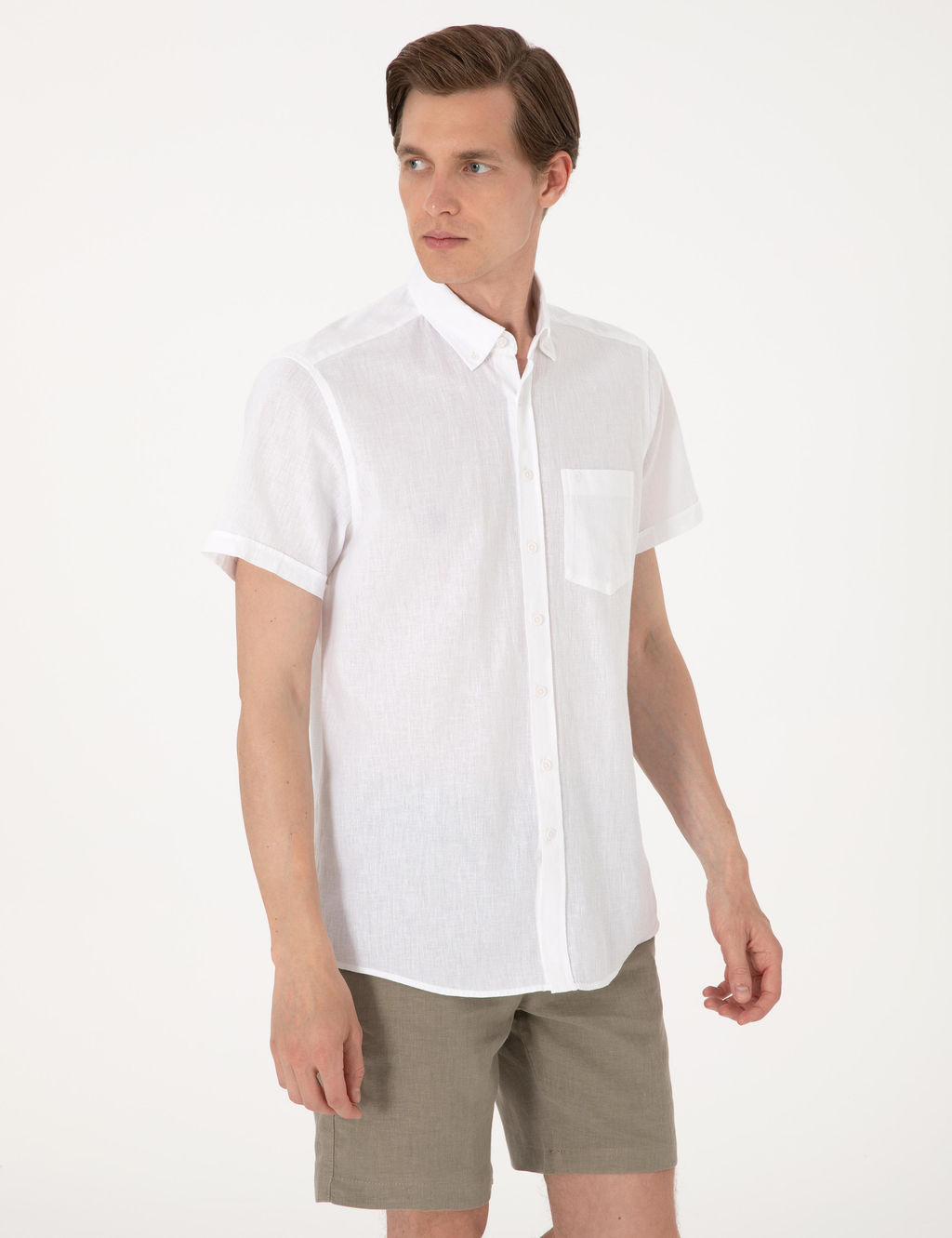 Beyaz Keten Kar___ml_ Regular Fit K_sa Kollu G_mlek - Pierre cardin фото 3