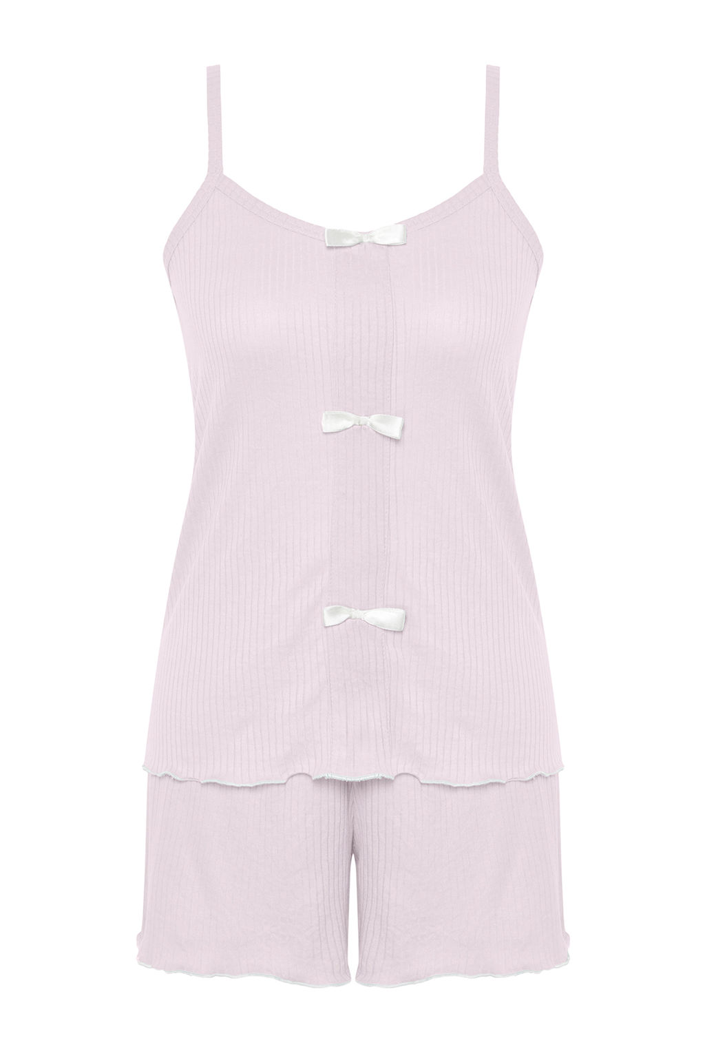 Trendyolmilla Ac?k Pembe Kurdele/Fiyonk Detayl? Ip Ask?l? Fitilli Sortlu Orme Pijama Tak?m? THMSS24PT00356  фото 23