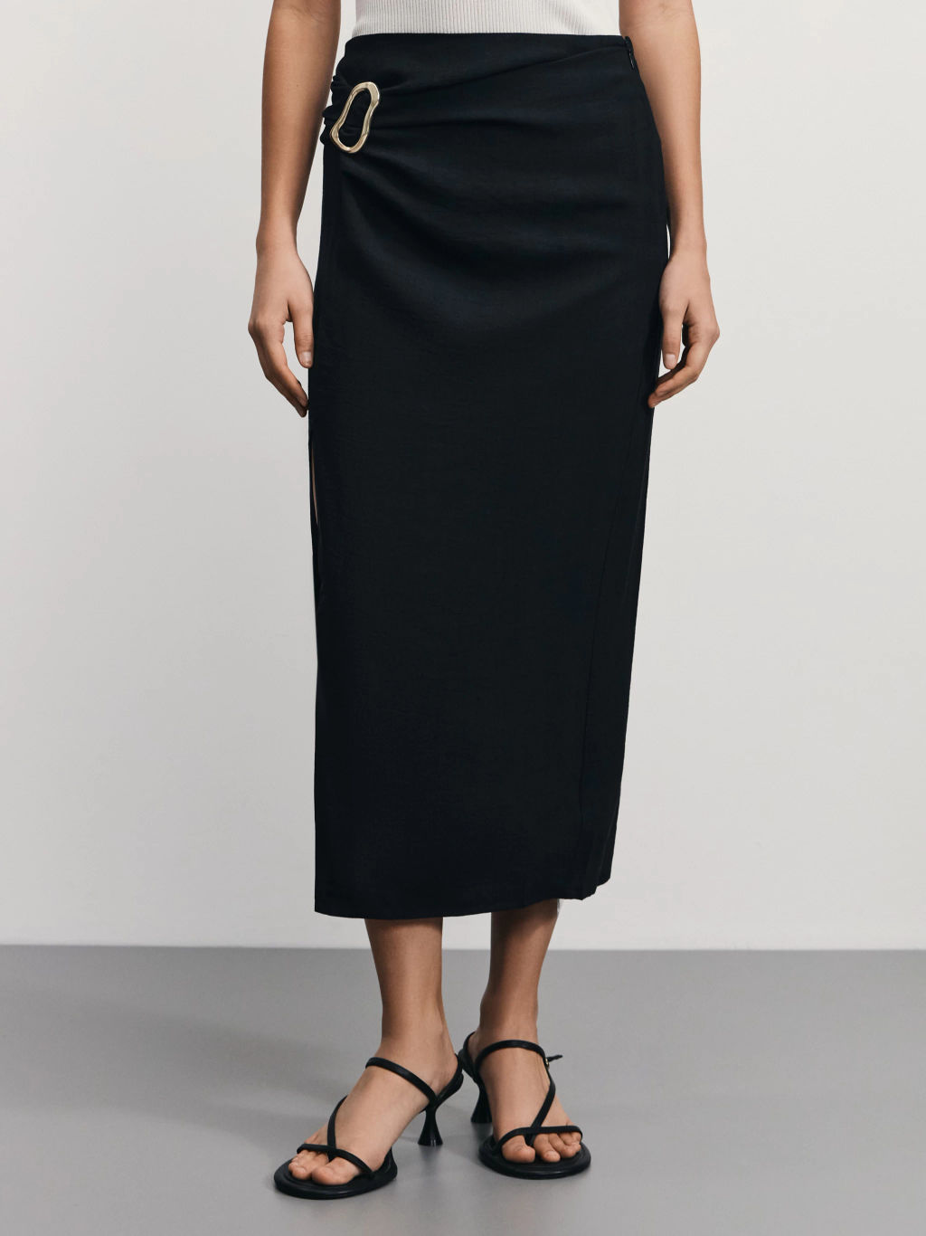 Юбка миди с разрезом и пряжкой из вискозы / Zarina  фото 3