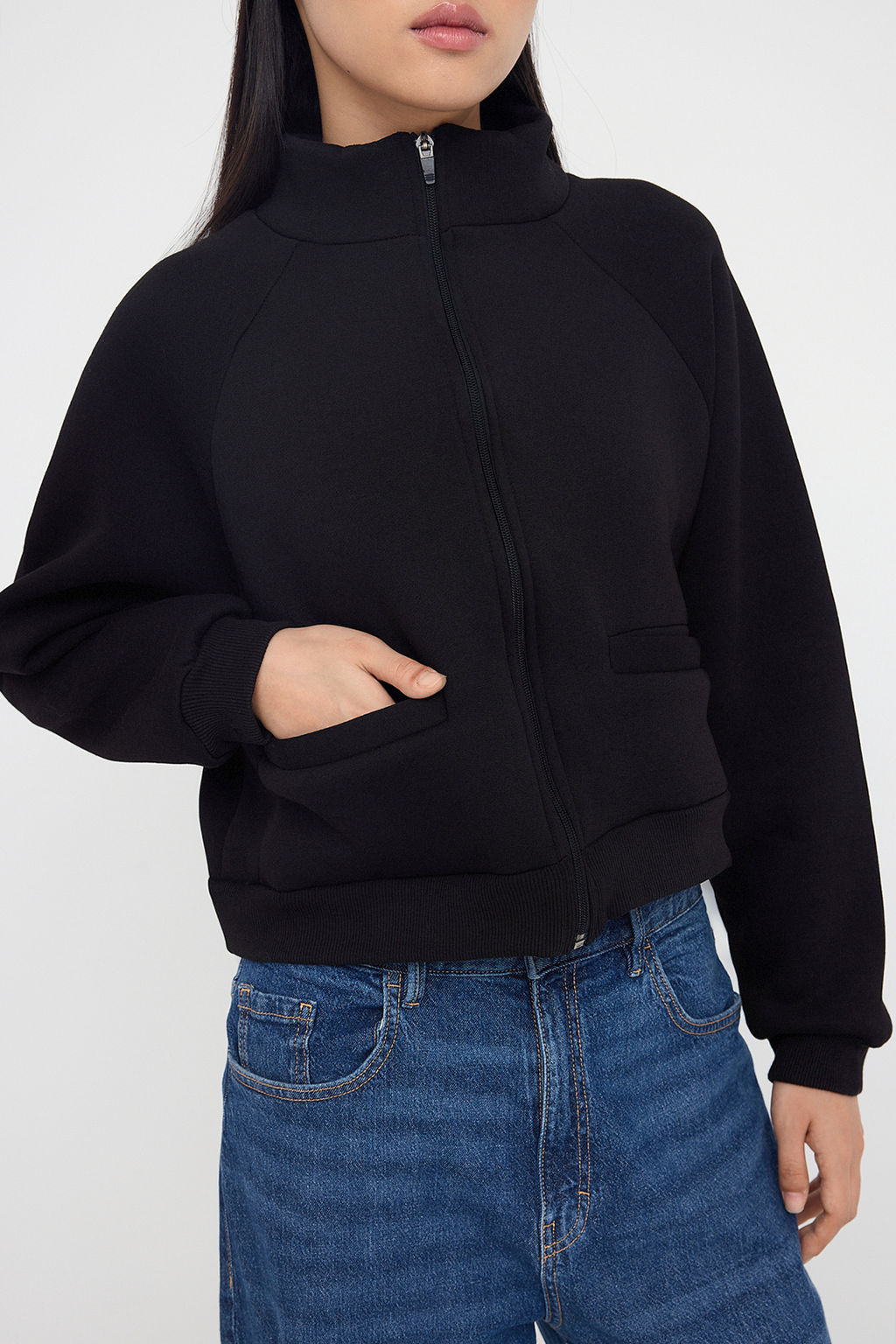 Teen Gri Melanj Regular Kal?p Fermuarl? Dik Yaka Kal?n Ici Polarl? Orme Sweatshirt TWOAW26SW00017 - Trendyolmilla фото 10