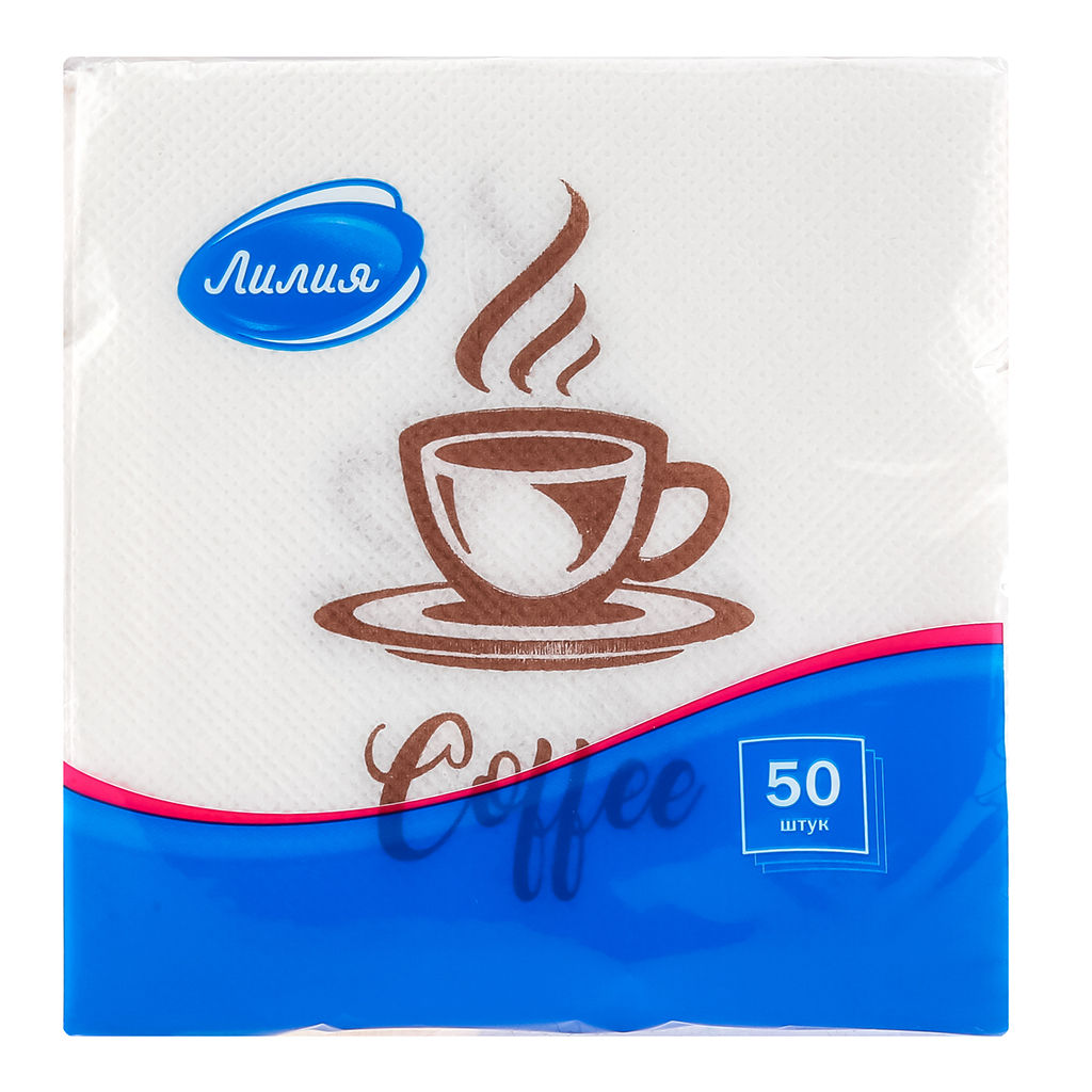 Салфетки бумажные 24х24см Лилия, 1 слойные, 50 штук в упаковке, Микс: Бон аппетит + Чашка кофе (Россия) - Bouquet фото 4