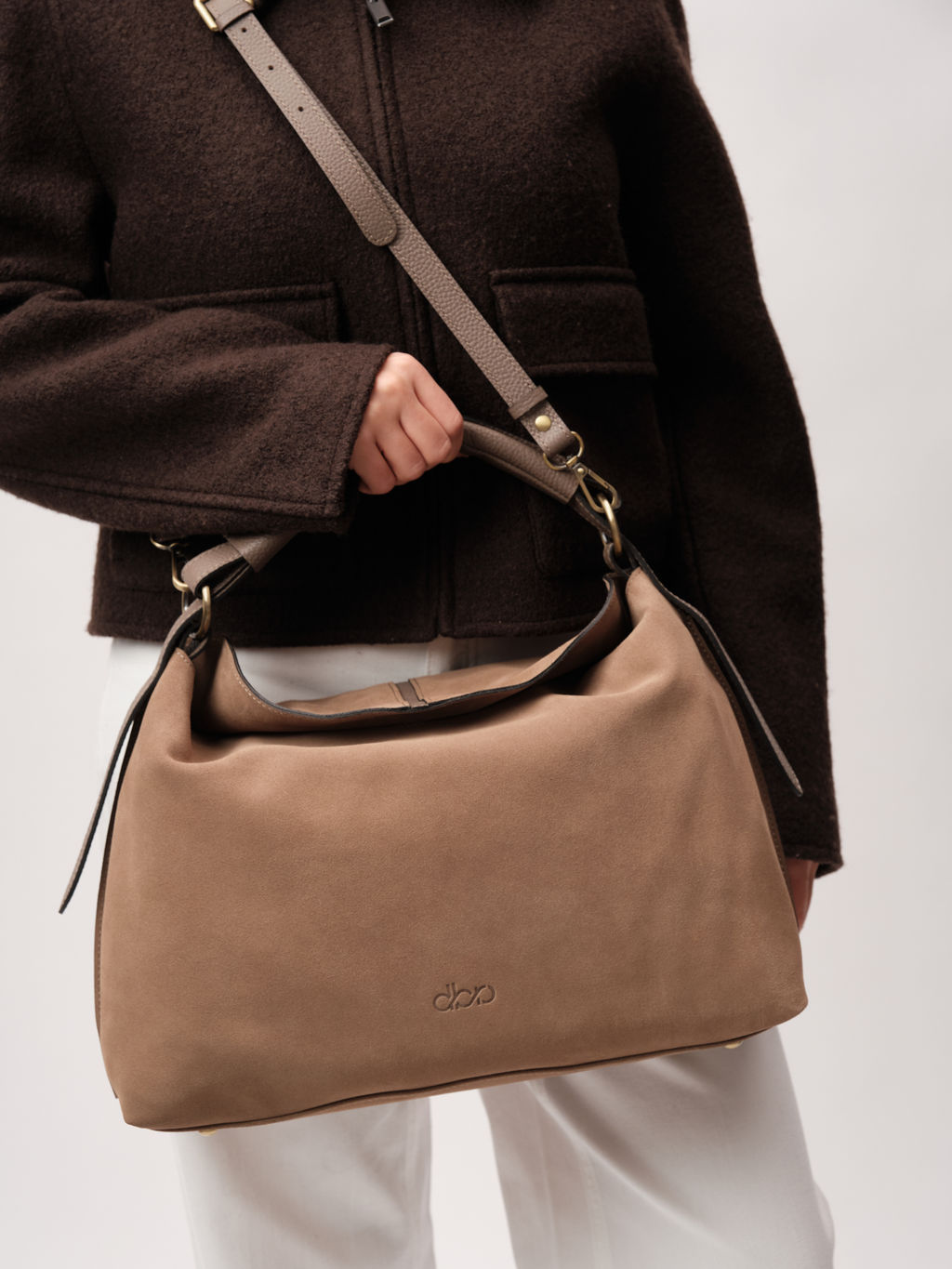 Замшевая сумка Andrea DBR 31374 серо-коричневый  фото 12