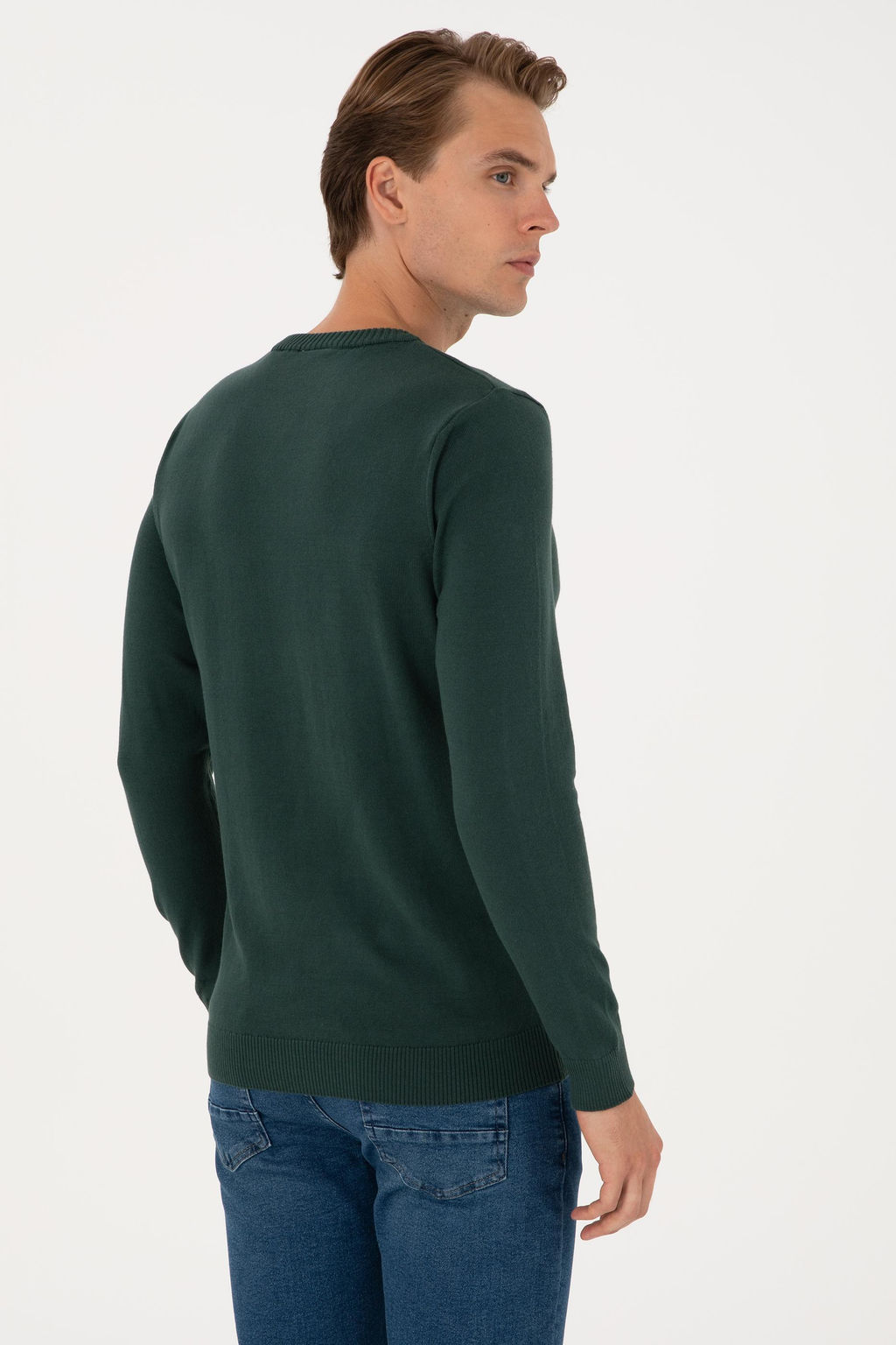 Erkek Slim Fit Bisiklet Yaka Koyu Ye_il Basic Kazak - U.s. polo assn фото 5