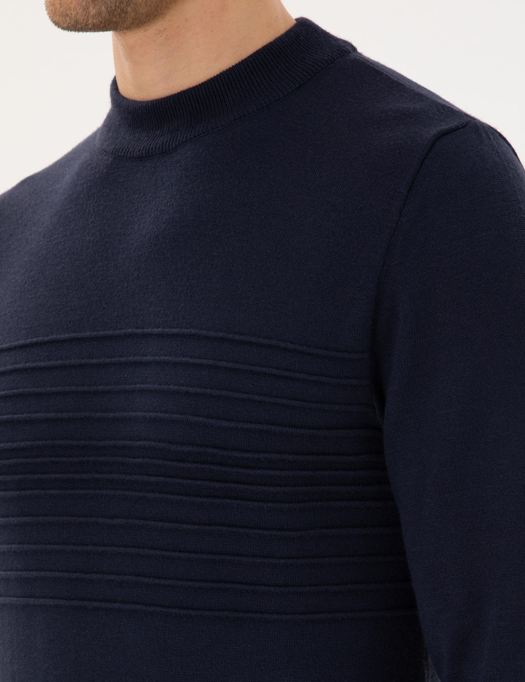 Lacivert Slim Fit Bato Yaka Y_n Kar___ml_ Triko Kazak