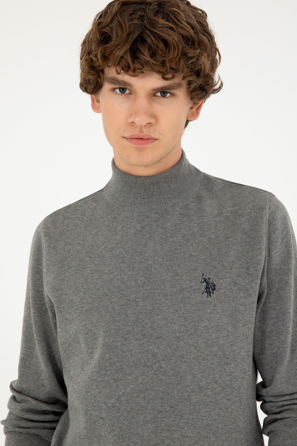Свитер U.S. Polo Assn Slim Fit полуводолазка серый меланж из хлопка