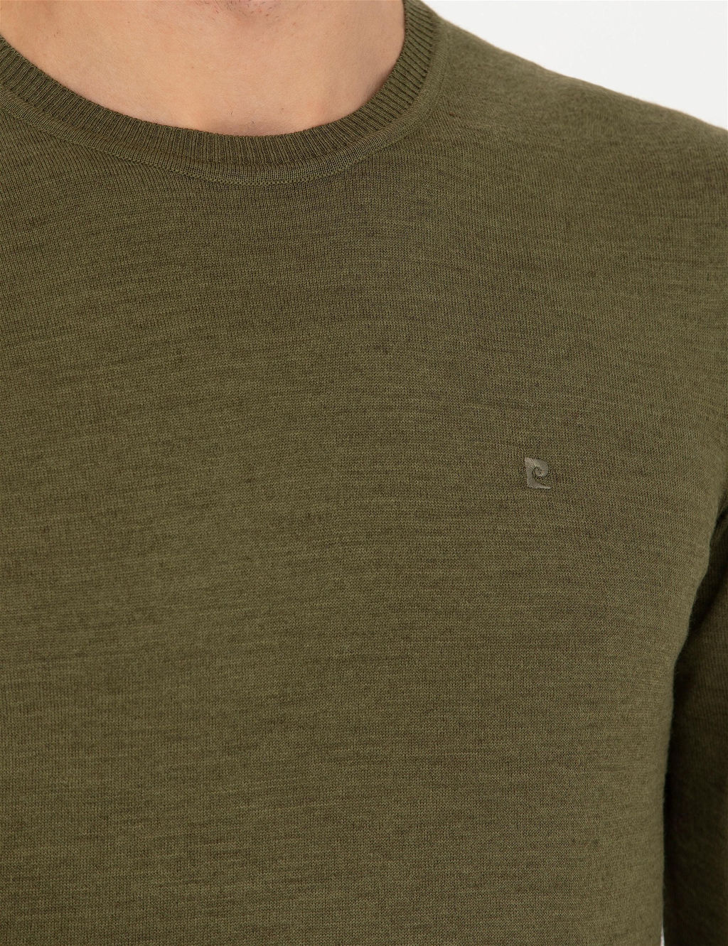 A__k Ye_il Slim Fit Bisiklet Yaka Y_n Kar___ml_ Basic Triko Kazak