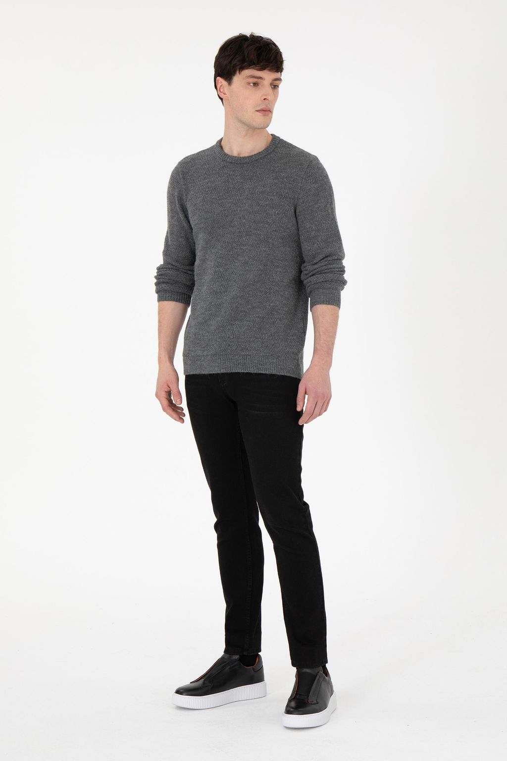 Erkek Regular Fit Bisiklet Yaka Gri Melanj Kazak - U.s. polo assn фото 4