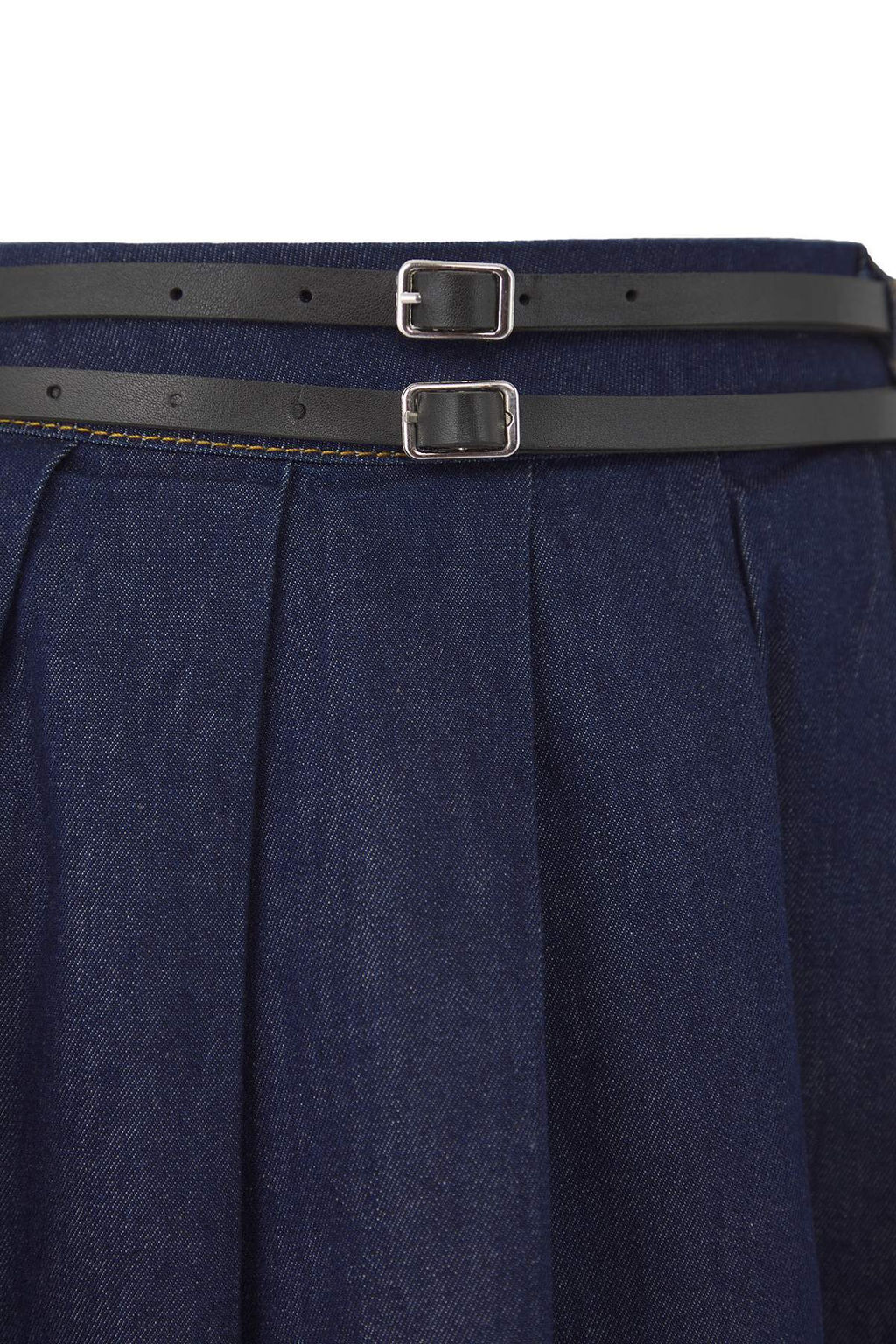 Limited Edition Koyu Mavi Pileli Kemer Detayl? Denim Etek TWOAW26ET00064