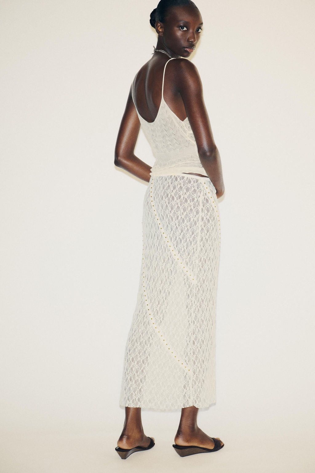 STUDDED LACE MIDI SKIRT - Zara фото 5