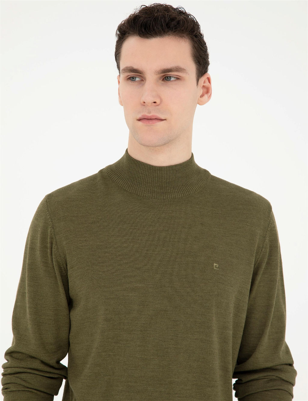 A__k Ye_il Slim Fit Yar_m Bal_k__ Yaka Y_n Kar___ml_ Basic Triko Kazak - Pierre cardin фото 2