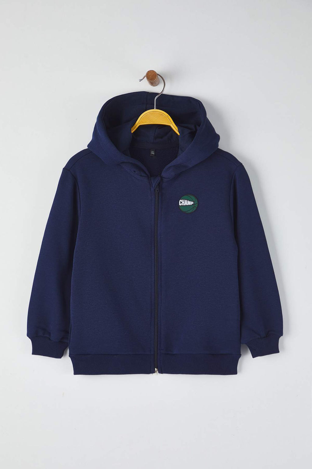 Lacivert Erkek Cocuk Pamuklu Bask?l? Kapusonlu Regular Orme Sweatshirt TKDAW26SW00032