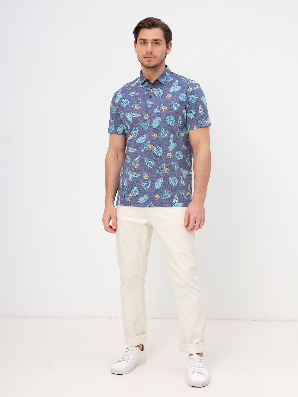 Джемпер мужской с воротником поло короткий рукав GREG G144-KP1246T-UT15 (голубой лист)  фото 5