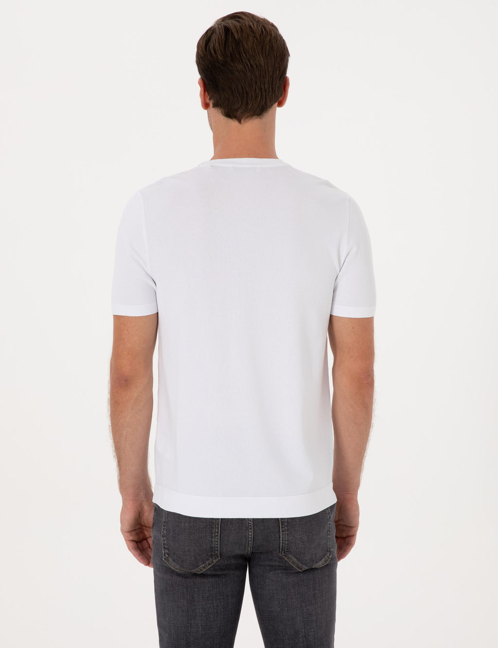 Beyaz Slim Fit Bisiklet Yaka Triko T-shirt