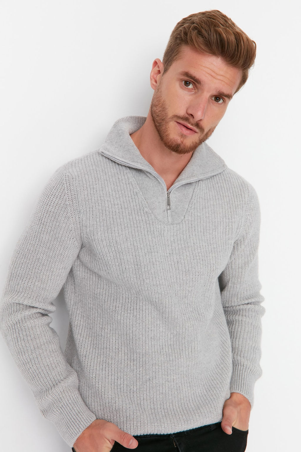 TRENDYOL MAN Ekru Regular Fit Yunlu Fermuarl? Bal?kc? Yaka Triko Kazak TMNAW22KZ0347 - Trendyolmilla фото 23
