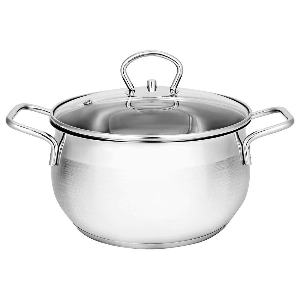 Кастрюля из нержавеющей стали Tessi 4,6л, д22см, h12,5см, стеклянная крышка, подарочная коробка, Appetite (Китай) Подходит для индукционных плит