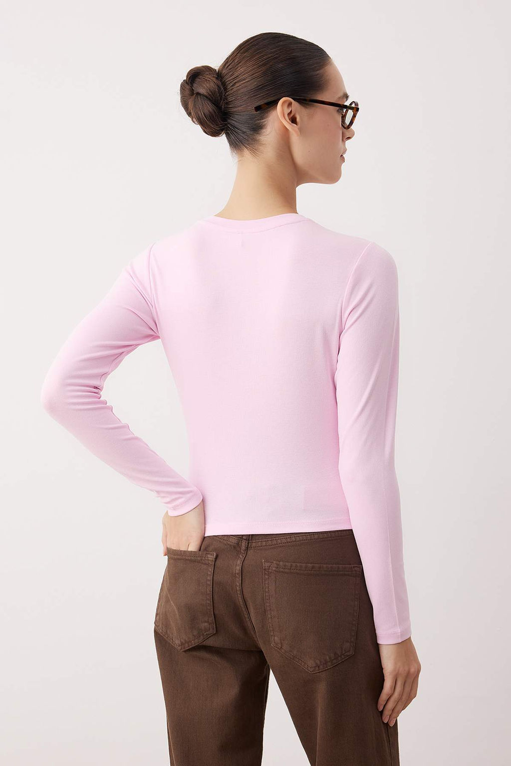 Ac?k Pembe Premium Viskon Bisiklet Yaka Crop Esnek Orme Bluz TWOAW24BZ00116